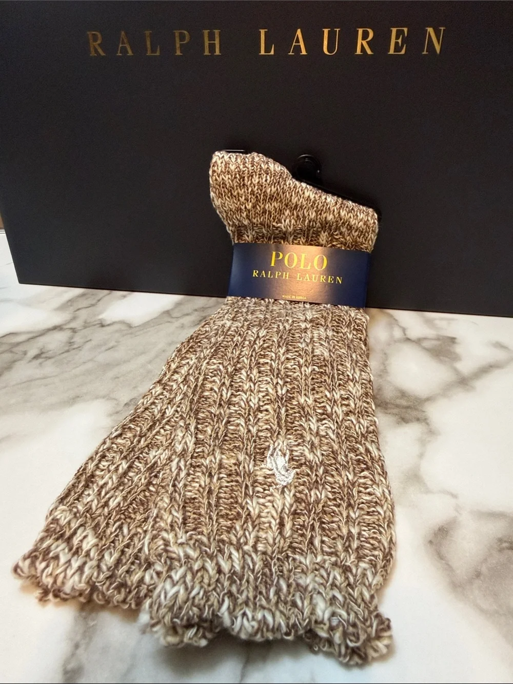 Polo Ralph Lauren Brown Marled Boot Socks Cozy Winter Cabin Style